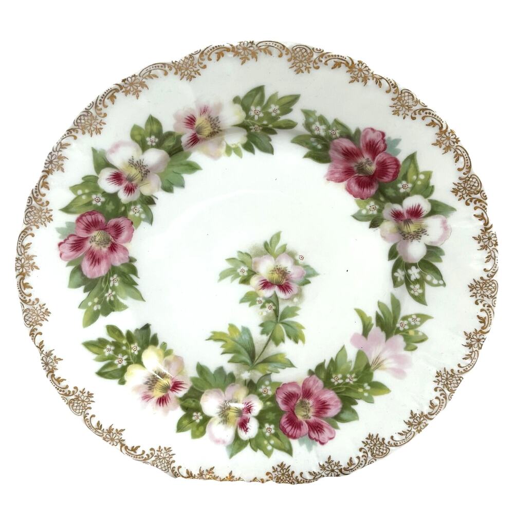Vintage Malmaison Bavaria white porcelain plate with pink & red roses florals
